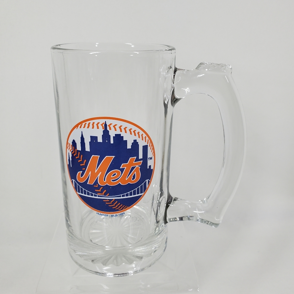 Vintage New York Mets MBL 1999 Clear Glass Bar Beer Mug 5.5" Tall, Hunter Nice.